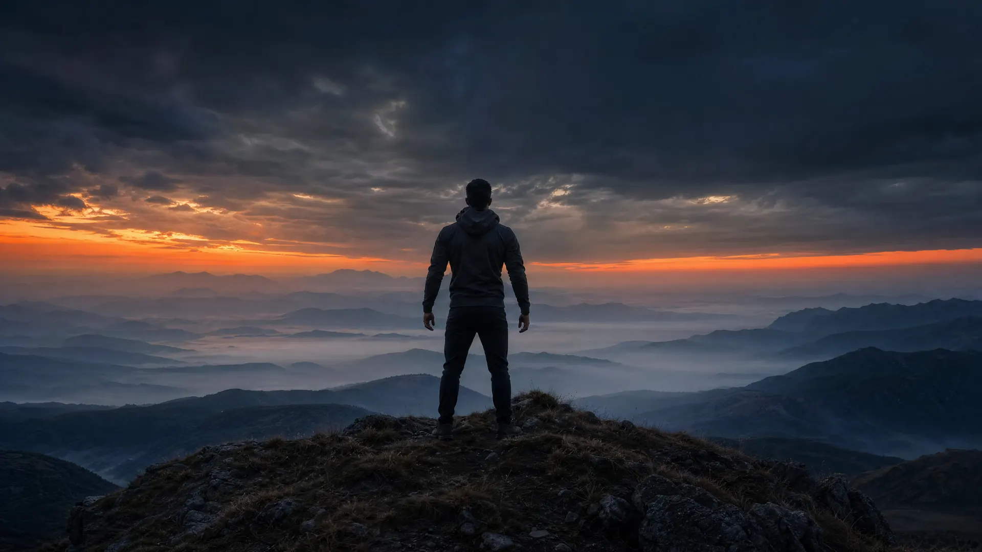 Mann auf einem Bergkamm in den Bergen